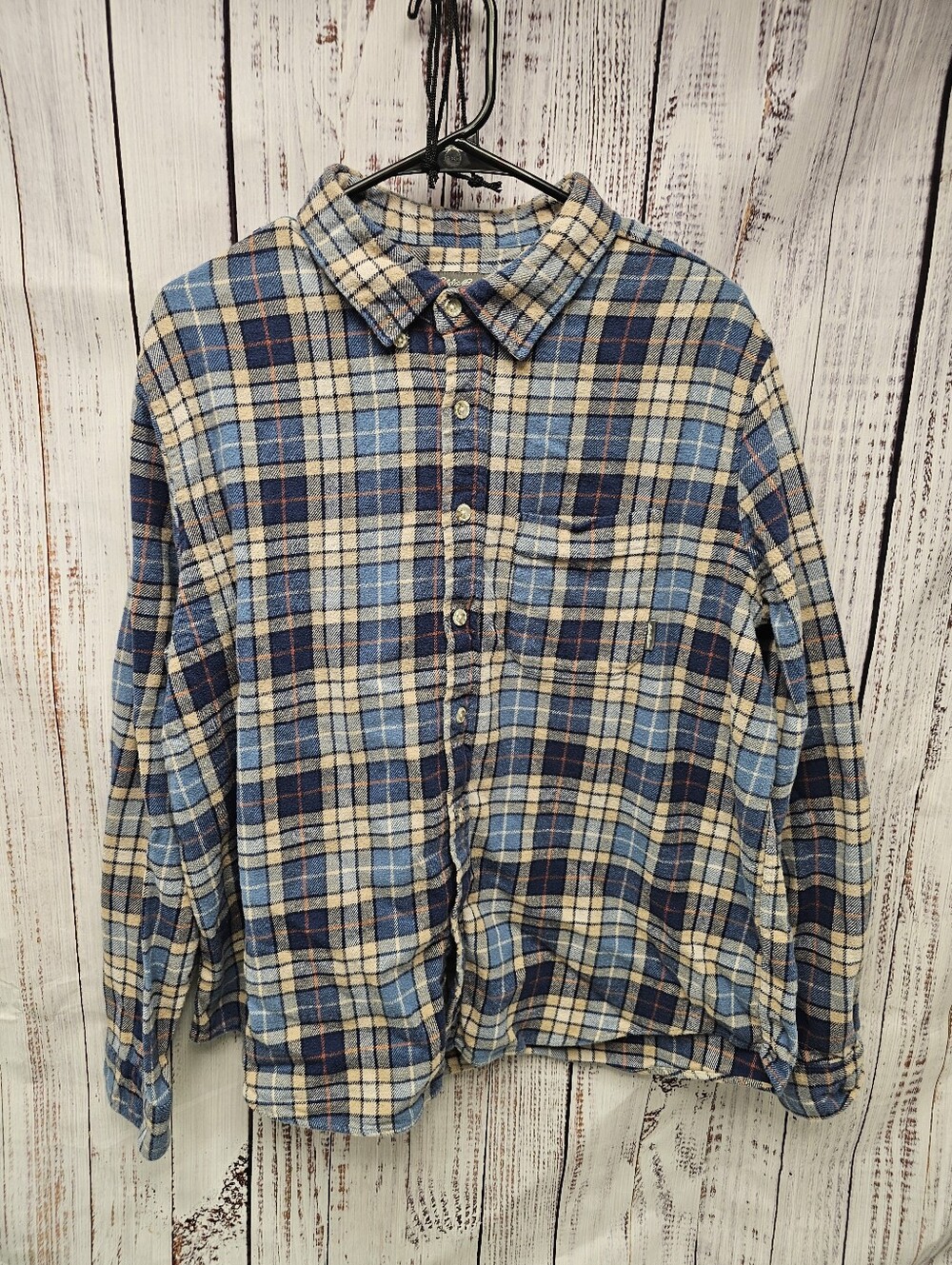 Eddie Bauer Men's Size XXL Blue Plaid Stretch Flannel Long Sleeve Button-Down Sh